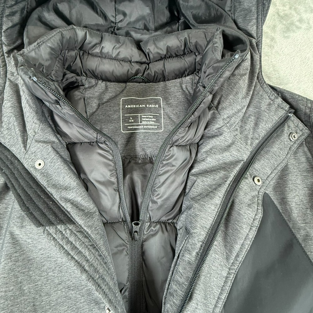 American Eagle Performance Outerwear Men's Large Full Zip Snap Heather Gray Coat - Picture 3 of 14